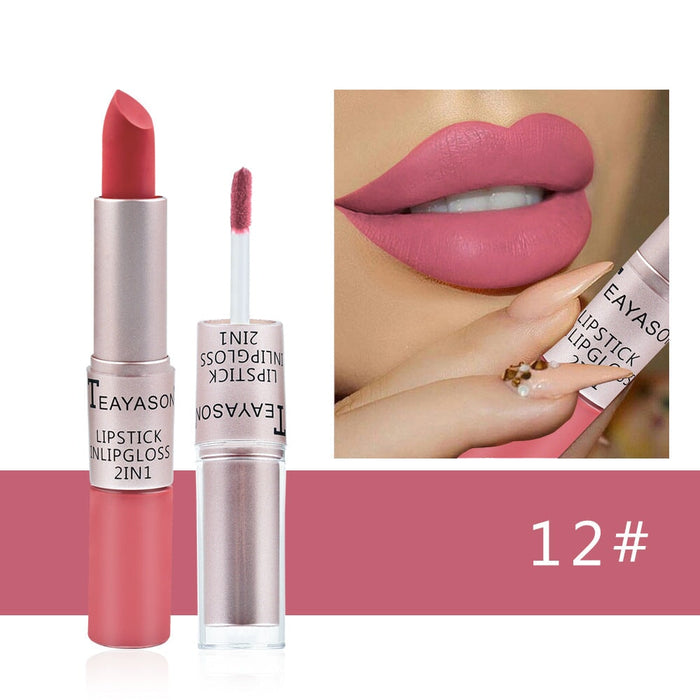 Wholesale double head non-stick cup matte matte lip gloss light bean paste non-fading dipped cup lipstick JDC-MK-XuQ001 lipstick 徐芹 Wholesale Jewelry JoyasDeChina Joyas De China