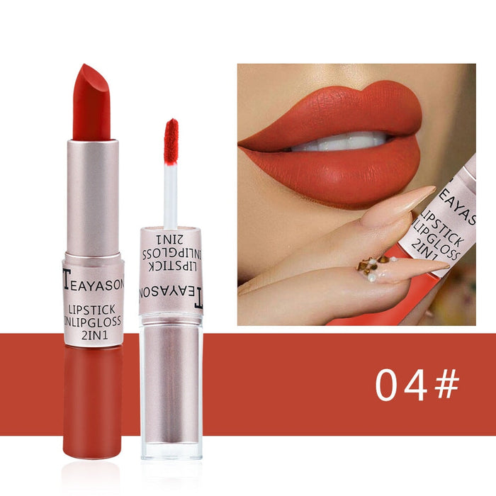 Wholesale double head non-stick cup matte matte lip gloss light bean paste non-fading dipped cup lipstick JDC-MK-XuQ001 lipstick 徐芹 Wholesale Jewelry JoyasDeChina Joyas De China