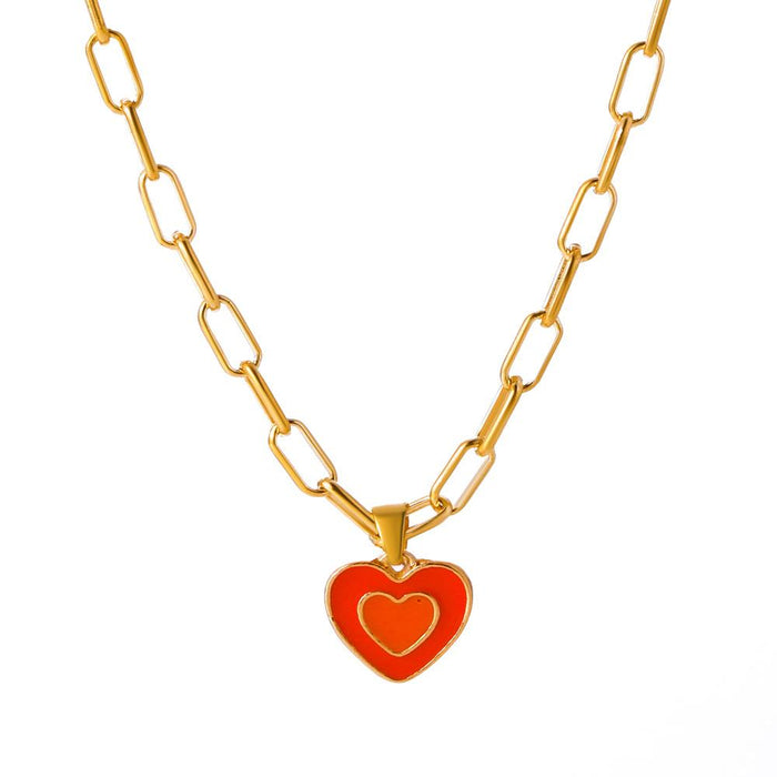 Wholesale double hearts pendant necklaces JDC-NE-D704 necklaces JoyasDeChina 01KC Gold, Bright Orange Wholesale Jewelry JoyasDeChina Joyas De China