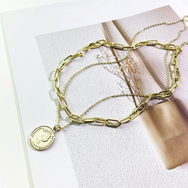 Wholesale Double Layer Copper Gold Plated Sweater Chain JDC-NE-ChenY002 Necklaces 晨远 Wholesale Jewelry JoyasDeChina Joyas De China
