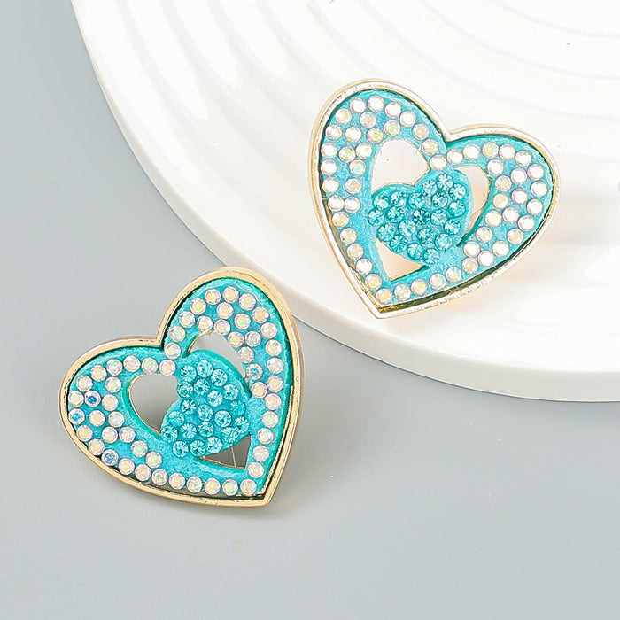 Wholesale double layer heart shape geometric alloy diamond earrings JDC-ES-JL953 Earrings 氿乐 Wholesale Jewelry JoyasDeChina Joyas De China