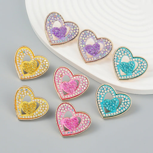 Wholesale double layer heart shape geometric alloy diamond earrings JDC-ES-JL953 Earrings 氿乐 Wholesale Jewelry JoyasDeChina Joyas De China