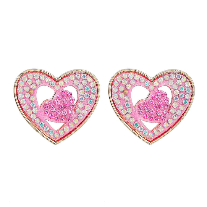 Wholesale double layer heart shape geometric alloy diamond earrings JDC-ES-JL953 Earrings 氿乐 Pink Wholesale Jewelry JoyasDeChina Joyas De China