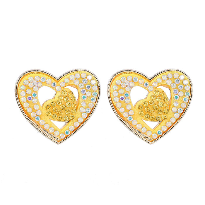 Wholesale double layer heart shape geometric alloy diamond earrings JDC-ES-JL953 Earrings 氿乐 Yellow Wholesale Jewelry JoyasDeChina Joyas De China