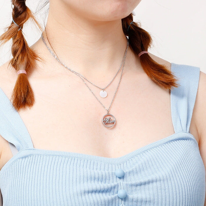 Wholesale double-layer mom mother's Day titanium steel jewelry necklaces JDC-NE-Kalun002 necklaces 卡龙 Wholesale Jewelry JoyasDeChina Joyas De China