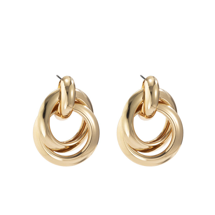 Wholesale double loop hollow iron earrings JDC-ES-DN001 Earrings 道妮 gold Wholesale Jewelry JoyasDeChina Joyas De China