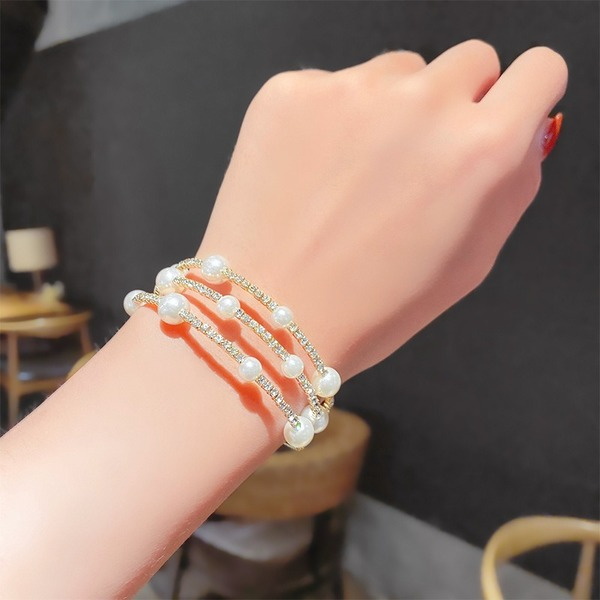 Bulk Jewelry Wholesale double pearl rhinestone cross wound bracelet JDC-JP-I154 Wholesale factory from China YIWU China