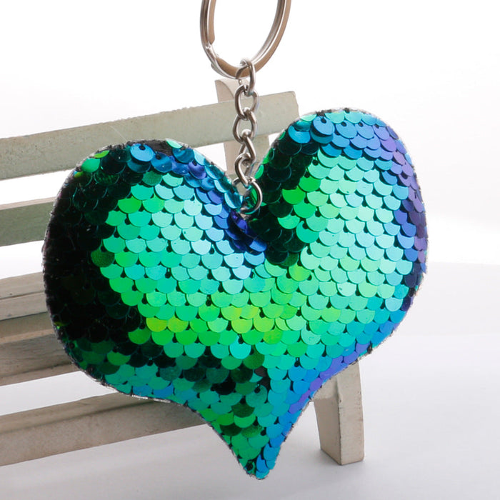 Wholesale double-sided reflective fish scale Sequin heart-shaped keychains JDC-KC-YD021 Keychains 帝雁 4-Green-Love single Wholesale Jewelry JoyasDeChina Joyas De China