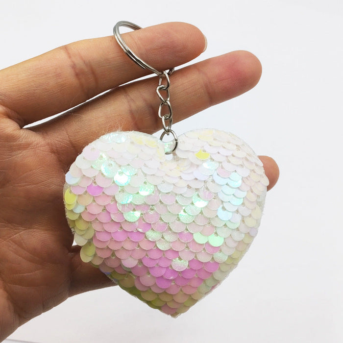 Wholesale double-sided reflective Sequin girl's heart keychains JDC-KC-YD026 Keychains 帝雁 AB color 6*6.4cm Wholesale Jewelry JoyasDeChina Joyas De China