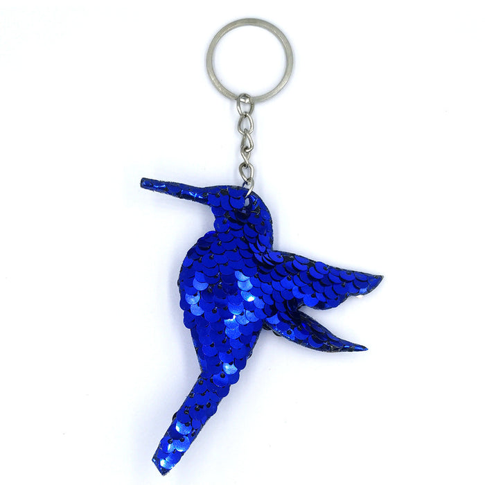Wholesale double-sided reflective Sequin hummingbird keychains JDC-KC-YD023 Keychains 帝雁 Sapphire blue Single Wholesale Jewelry JoyasDeChina Joyas De China