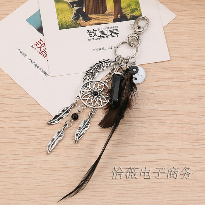 Wholesale dreamcatcher pendant feather opal tassel keychain JDC-KC-QiaW002 Keychains 恰薇 3 ok Wholesale Jewelry JoyasDeChina Joyas De China