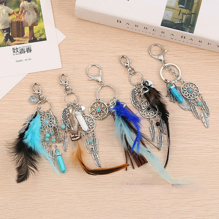 Wholesale dreamcatcher pendant feather opal tassel keychain JDC-KC-QiaW002 Keychains 恰薇 Wholesale Jewelry JoyasDeChina Joyas De China