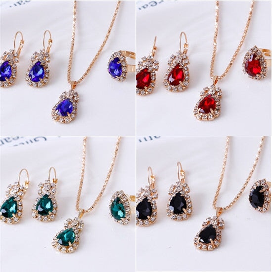 Wholesale drip rhinestone necklace earring ring alloy set MOQ≥2 JDC-NE-RL012 Necklaces 瑞列 Wholesale Jewelry JoyasDeChina Joyas De China