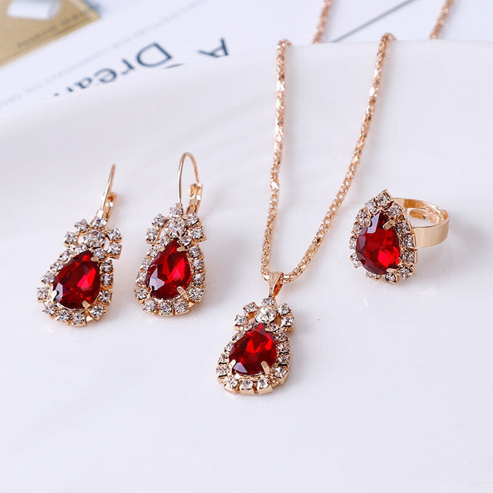 Wholesale drip rhinestone necklace earring ring alloy set MOQ≥2 JDC-NE-RL012 Necklaces 瑞列 Wholesale Jewelry JoyasDeChina Joyas De China