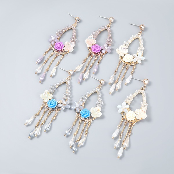 Wholesale drop-shaped resin flower acrylic tassel alloy earrings JDC-ES-JL141 Earrings JoyasDeChina Wholesale Jewelry JoyasDeChina Joyas De China