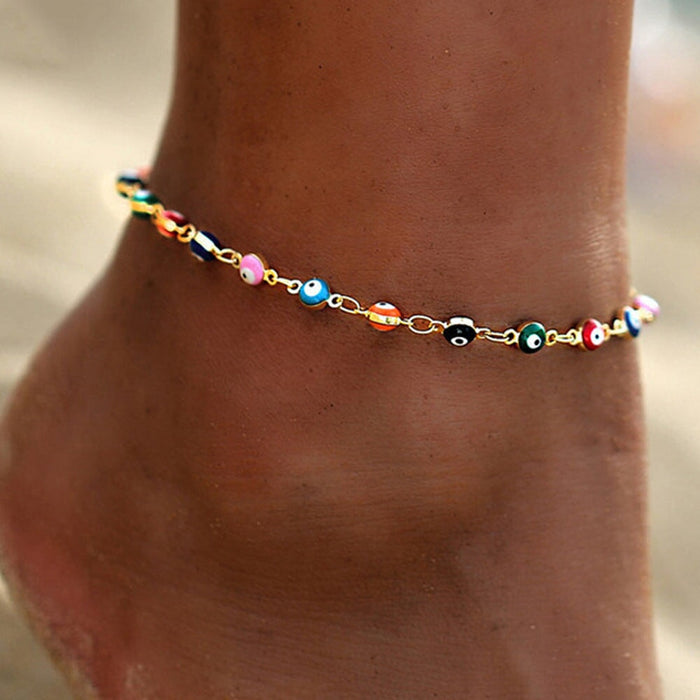 Wholesale dry flower retro color eye thousand flower copper anklets JDC-AS-YeB004 anklets 烨贝 AF093-01 Wholesale Jewelry JoyasDeChina Joyas De China