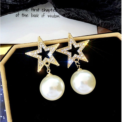 Bulk Jewelry Wholesale Earrings 925 silver needle Pentagram full diamond star imitation pearl JDC-ES-xc307 Wholesale factory from China YIWU China