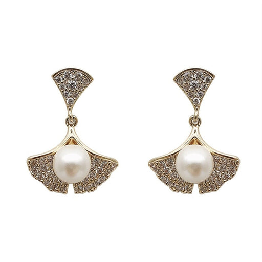 Wholesale Earrings 925 silver needle real gold plating zircon pearl ginkgo leaf JDC-ES-xc278 Earrings JoyasDeChina Wholesale Jewelry JoyasDeChina Joyas De China