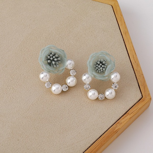 Bulk Jewelry Wholesale Earrings Blue pearl rhinestone mesh flower Alloy JDC-ES-W256 Wholesale factory from China YIWU China