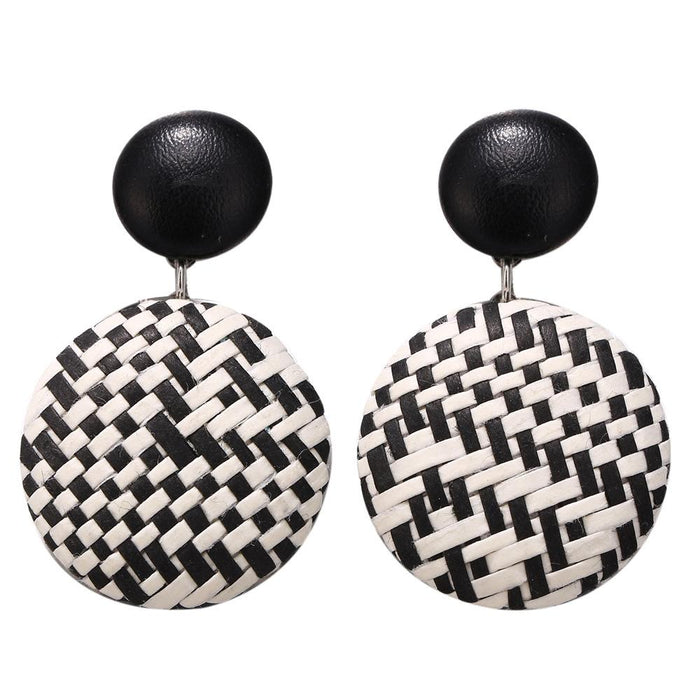 Wholesale Earrings Brown woven straw paper round JDC-ES-xy047 Earrings JoyasDeChina B07-02-02 black and white Wholesale Jewelry JoyasDeChina Joyas De China