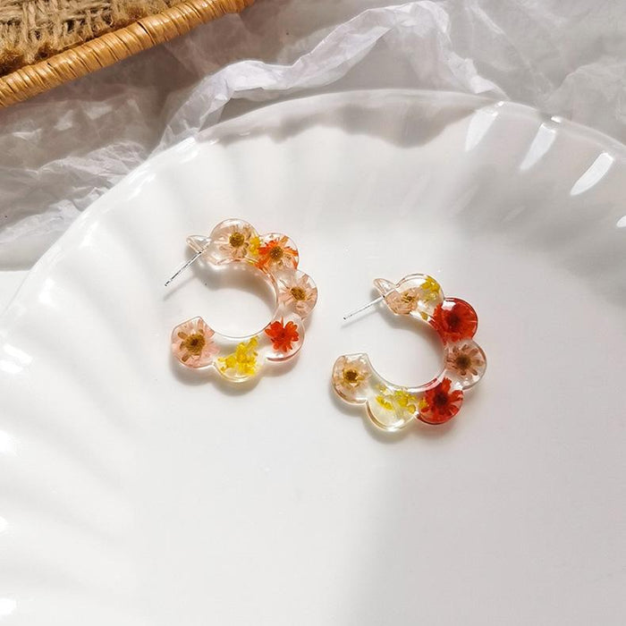 Wholesale Earrings Candy color C-shaped flower plastic JDC-ES-W150 Earrings JoyasDeChina A red flower Wholesale Jewelry JoyasDeChina Joyas De China
