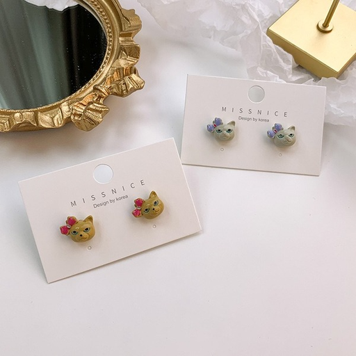 Bulk Jewelry Wholesale Earrings Cat with blue bow Alloy JDC-ES-W108 Wholesale factory from China YIWU China