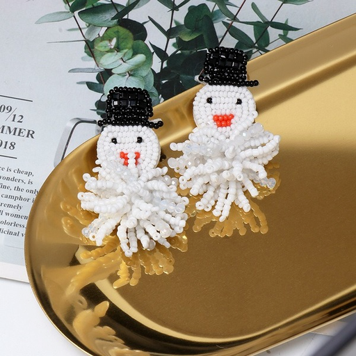 Bulk Jewelry Wholesale Earrings Christmas White snowflake snowman rice beads JDC-ES-JJ174 Wholesale factory from China YIWU China