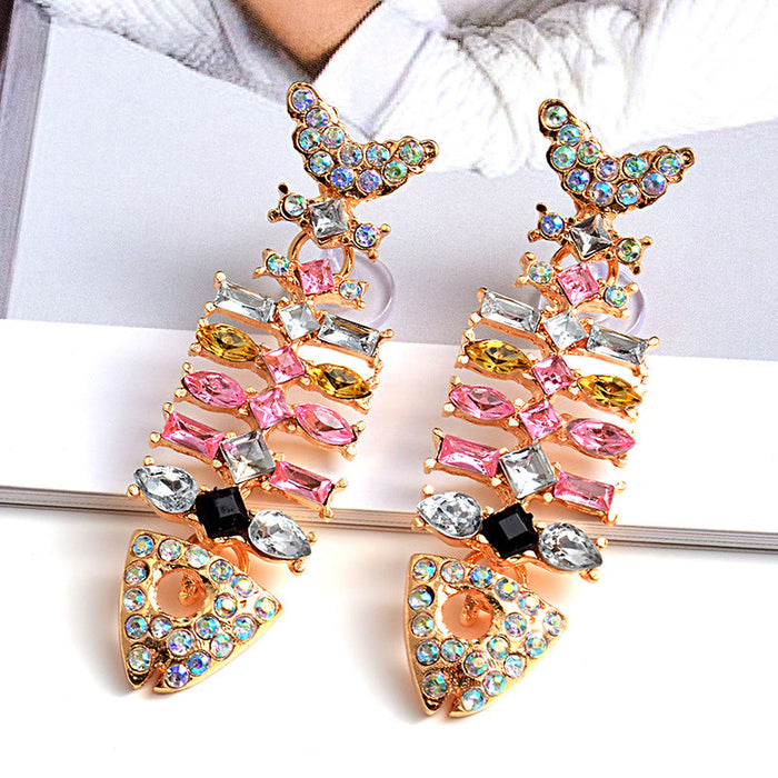 Wholesale Earrings Fish bone fancy diamonds Alloy JDC-ES-SK010 Earrings JoyasDeChina Pink Wholesale Jewelry JoyasDeChina Joyas De China