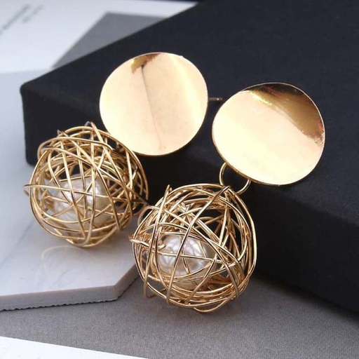 Bulk Jewelry Wholesale  Earrings geometry woven hollow ball pearl metal JDC-ES-xc044 Wholesale factory from China YIWU China