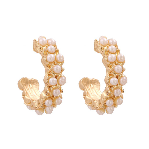 Bulk Jewelry Wholesale Earrings gold C-shaped inlaid pearls Alloy JDC-ES-JJ135 Wholesale factory from China YIWU China
