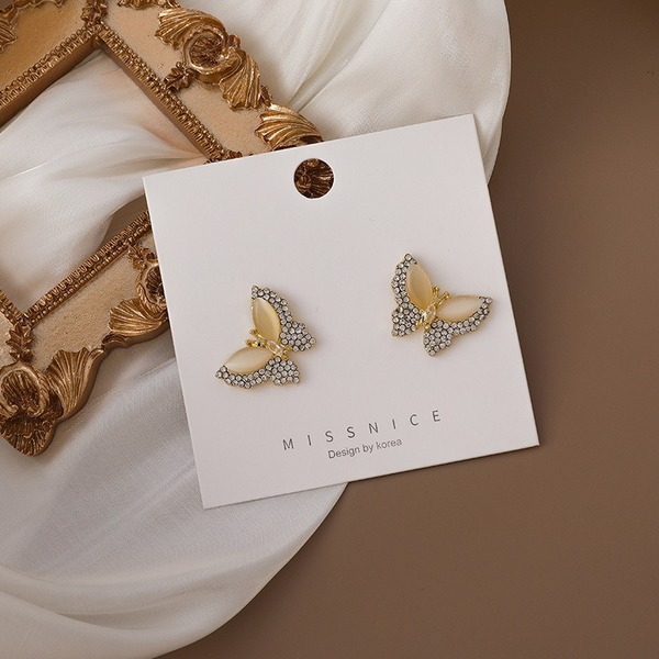Bulk Jewelry Wholesale Earrings gold Rhinestone opal butterfly Alloy JDC-ES-W270 Wholesale factory from China YIWU China