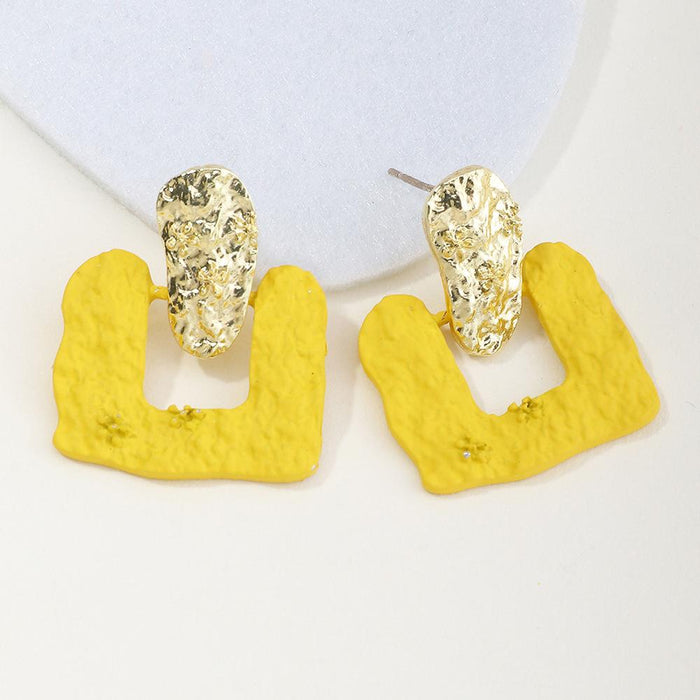 Wholesale Earrings gold Square geometric bump texture Alloy JDC-ES-e057 Earrings JoyasDeChina EZ3656huangse Wholesale Jewelry JoyasDeChina Joyas De China