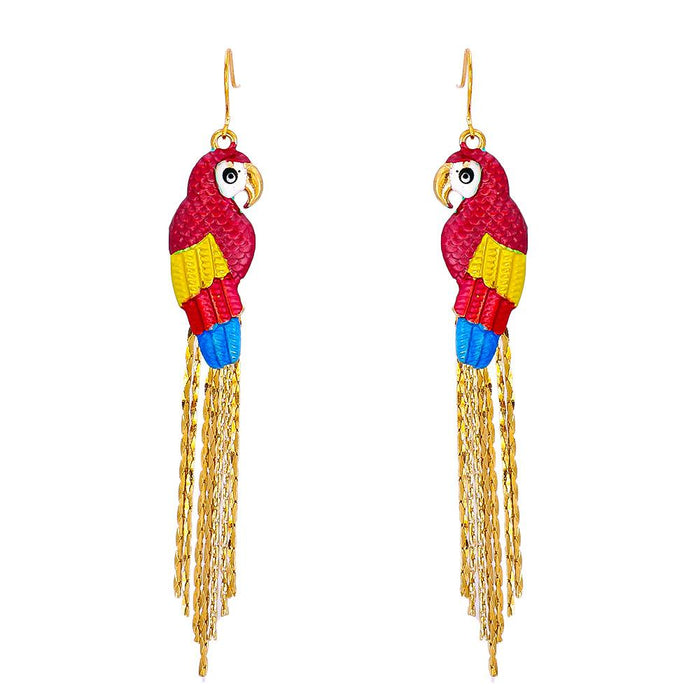 Wholesale Earrings gold Tassel bird Alloy JDC-ES-JJ157 Earrings JoyasDeChina red Wholesale Jewelry JoyasDeChina Joyas De China