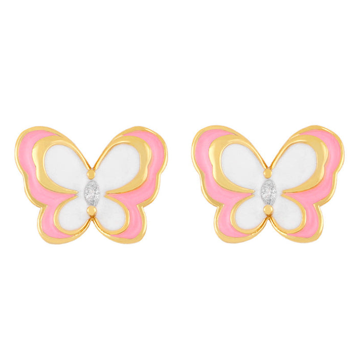 Wholesale Earrings Golden Dripping oil diamond butterfly copper JDC-ES-AS304 Earrings JoyasDeChina pink Wholesale Jewelry JoyasDeChina Joyas De China