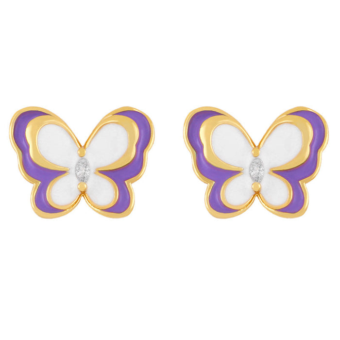 Wholesale Earrings Golden Dripping oil diamond butterfly copper JDC-ES-AS304 Earrings JoyasDeChina purple Wholesale Jewelry JoyasDeChina Joyas De China