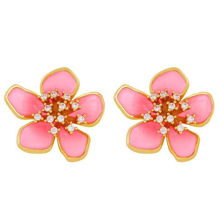 Wholesale Earrings Golden flower copper JDC-ES-AS315 Earrings JoyasDeChina pink Wholesale Jewelry JoyasDeChina Joyas De China