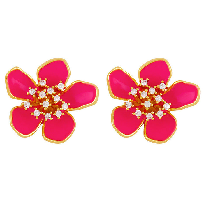 Wholesale Earrings Golden flower copper JDC-ES-AS315 Earrings JoyasDeChina Rose red Wholesale Jewelry JoyasDeChina Joyas De China