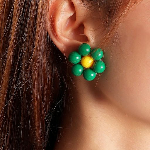 Bulk Jewelry Wholesale Earrings Green braided beaded flowers JDC-ES-e174 Wholesale factory from China YIWU China