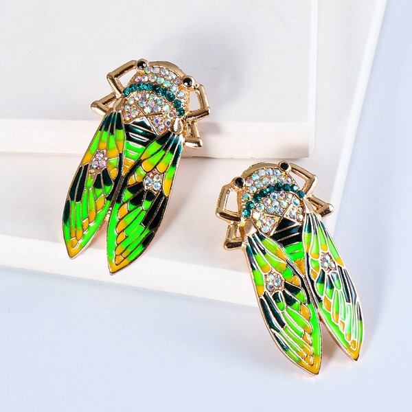 Bulk Jewelry Wholesale Earrings Green diamond insect Alloy JDC-ES-JJ141 Wholesale factory from China YIWU China