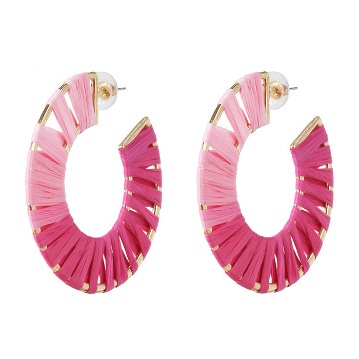 Wholesale Earrings Hollow alloy dyed color raffia JDC-ES-JJ101 Earrings JoyasDeChina Pink Wholesale Jewelry JoyasDeChina Joyas De China