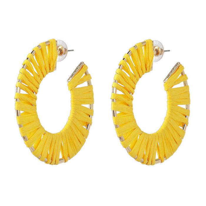 Wholesale Earrings Hollow alloy dyed color raffia JDC-ES-JJ101 Earrings JoyasDeChina Yellow Wholesale Jewelry JoyasDeChina Joyas De China