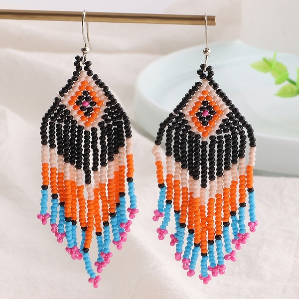 Bulk Jewelry Wholesale Earrings Orange rhombus rice beads tassels JDC-ES-e020 Wholesale factory from China YIWU China