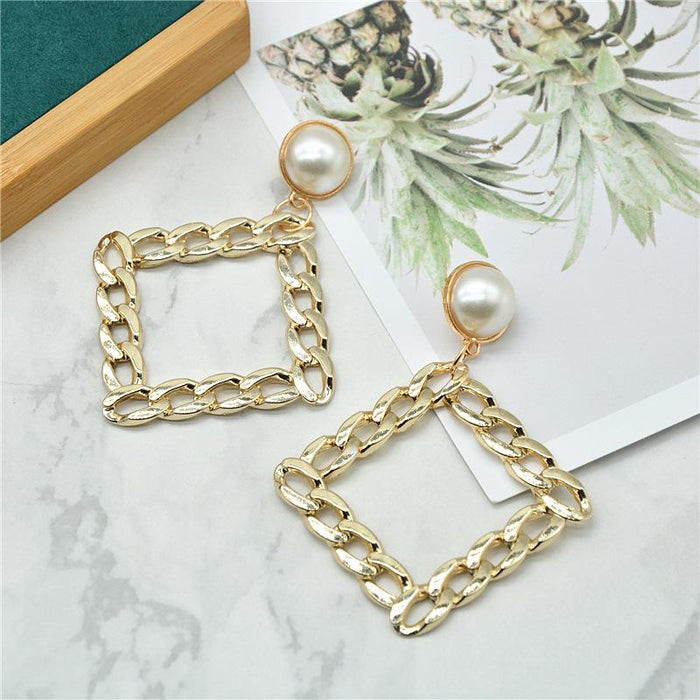 Wholesale earrings pearl retro alloy diamond geometric Earrings JDC-ES-xc096 Earrings JoyasDeChina golden Wholesale Jewelry JoyasDeChina Joyas De China
