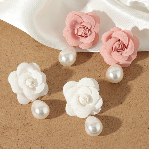 Bulk Jewelry Wholesale Earrings Pink fabric flower mitation pearl JDC-ES-e035 Wholesale factory from China YIWU China