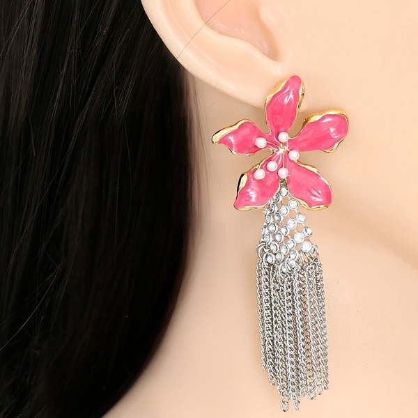 Wholesale Earrings Pink flower tassel Alloy JDC-ES-JJ230 Earrings JoyasDeChina Wholesale Jewelry JoyasDeChina Joyas De China