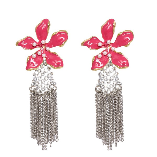 Wholesale Earrings Pink flower tassel Alloy JDC-ES-JJ230 Earrings JoyasDeChina Rose Wholesale Jewelry JoyasDeChina Joyas De China