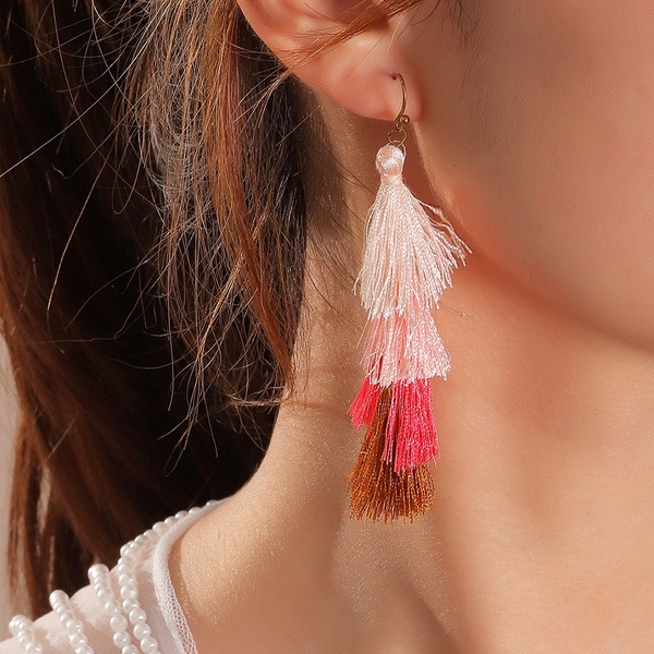 Bulk Jewelry Wholesale Earrings Pink gradient tassel cotton JDC-ES-e133 Wholesale factory from China YIWU China