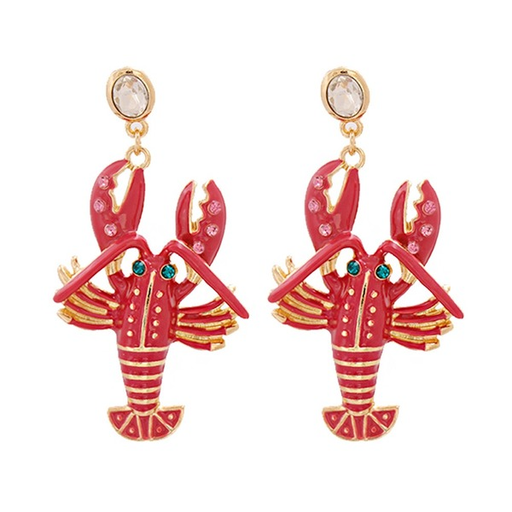 Bulk Jewelry Wholesale Earrings Red alloy lobster with dripping oil and diamonds JDC-ES-JJ056 Wholesale factory from China YIWU China