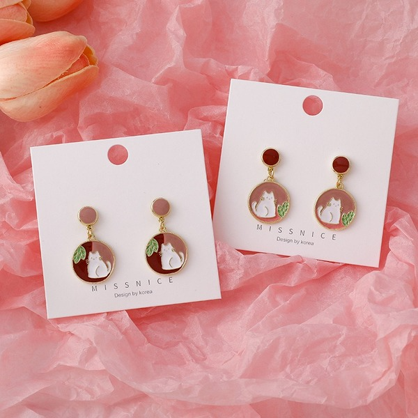 Bulk Jewelry Wholesale Earrings Red cat round drops of oil Alloy JDC-ES-W176 Wholesale factory from China YIWU China