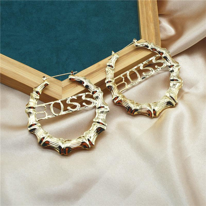 Wholesale earrings round large bamboo chop earrings gold letters JDC-ES-xc173 Earrings JoyasDeChina golden Boss Wholesale Jewelry JoyasDeChina Joyas De China